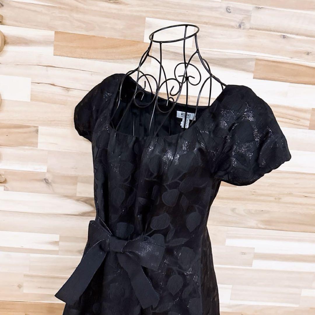 【モスキーノ】ラメ糸 ジャカード織 ドレス ワンピース ボタニカル リーフ柄 黒【HFby6PR】レディース・洋服・春夏・秋冬【8VB7】_画像2