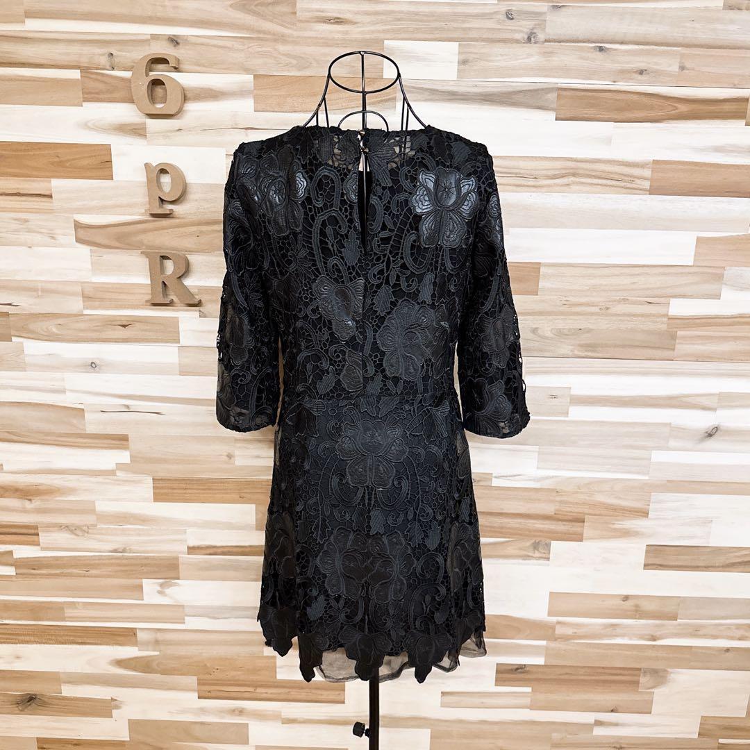 【ザラ】フェイク レザー ボタニカル レース チュール ワンピース L黒ブラック【HFby6PR】レディース・洋服・春夏【U9K7V9C】_画像7