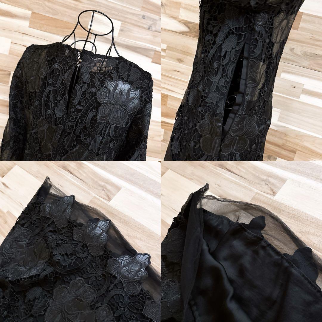 【ザラ】フェイク レザー ボタニカル レース チュール ワンピース L黒ブラック【HFby6PR】レディース・洋服・春夏【U9K7V9C】_画像8