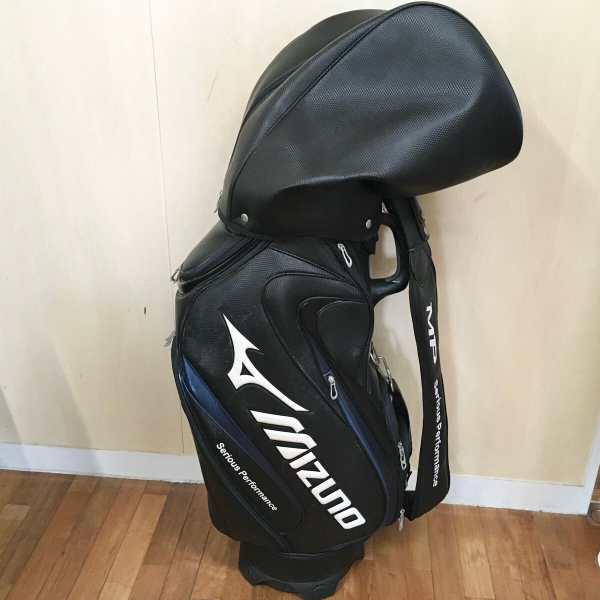 MIZUNO ミズノ MP Serious Performance キャディバッグ ゴルフバッグ 5分割 ブラック×ブルー 高さ約130cm 中古品