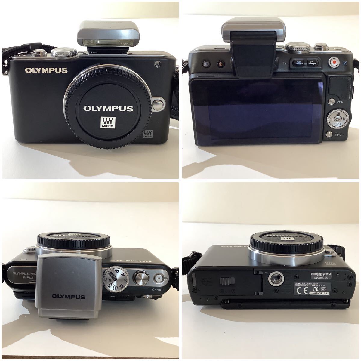 【動作品】OLYMPUS ミラーレス一眼カメラ PEN Lite E-PL3 ブラック＋レンズ 14-42mm F3.5-5.6 II R MSC＋40-150mm F4-5.6 R ED MSC 中古品