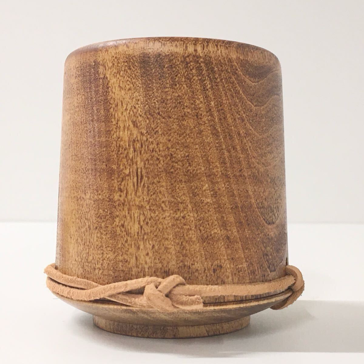 【未使用】NODATE Mug ノダテマグ 木制 円筒形 マグカップ コップ 革ストラップ付き ブラウン キャンプ アウトドア用品