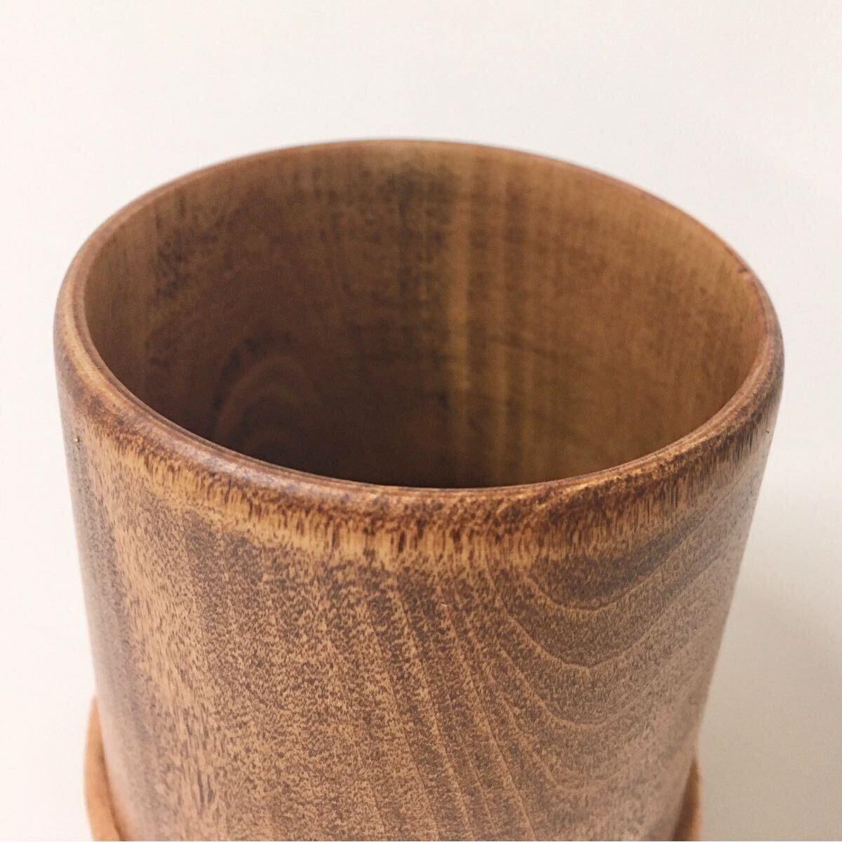 【未使用】NODATE Mug ノダテマグ 木制 円筒形 マグカップ コップ 革ストラップ付き ブラウン キャンプ アウトドア用品