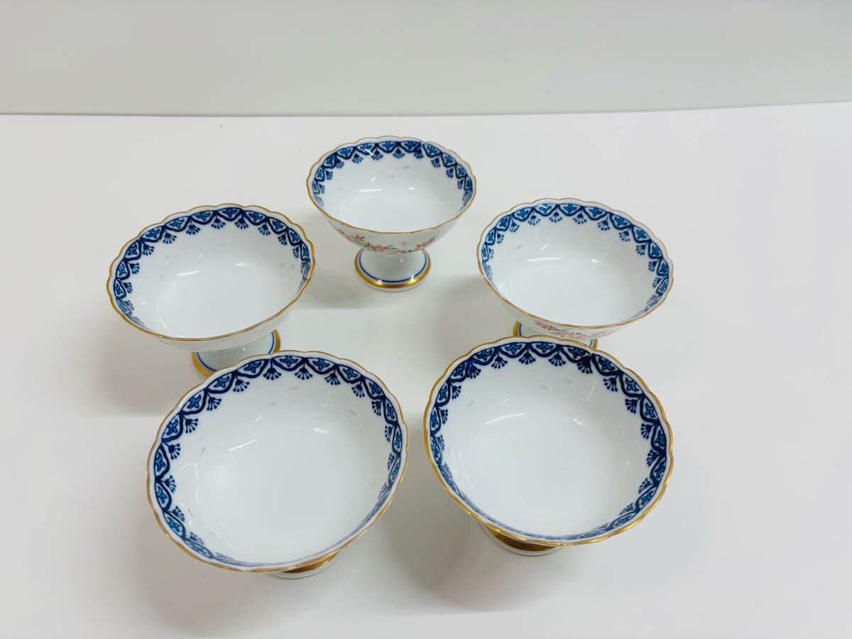 美術有田焼 其泉作 ホタル手草花文高台鉢揃5客 そば猪口5客 骨董