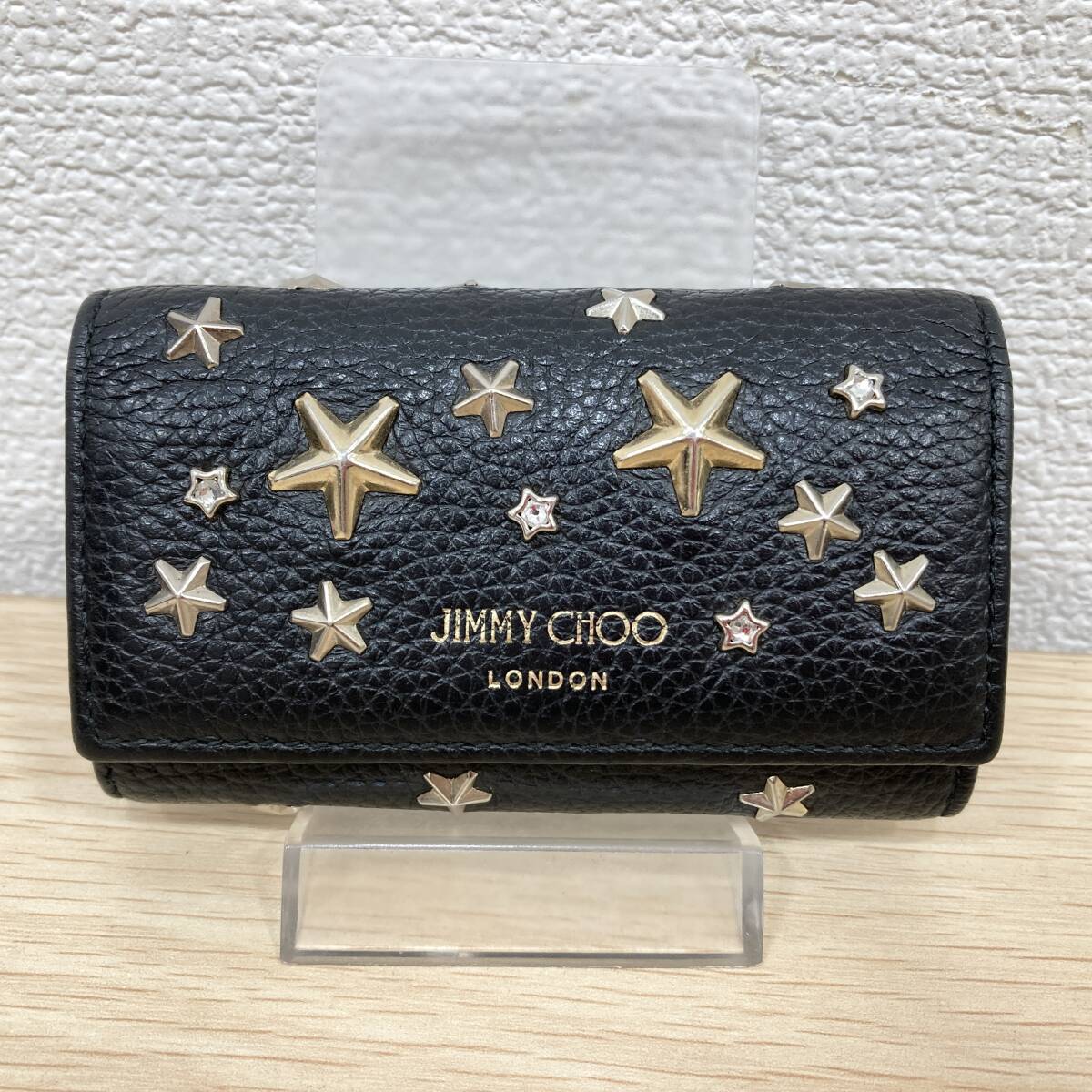 JIMMY CHOU Jimmy Choo чехол для ключей Star заклепки чёрная кожа кольцо для ключей 