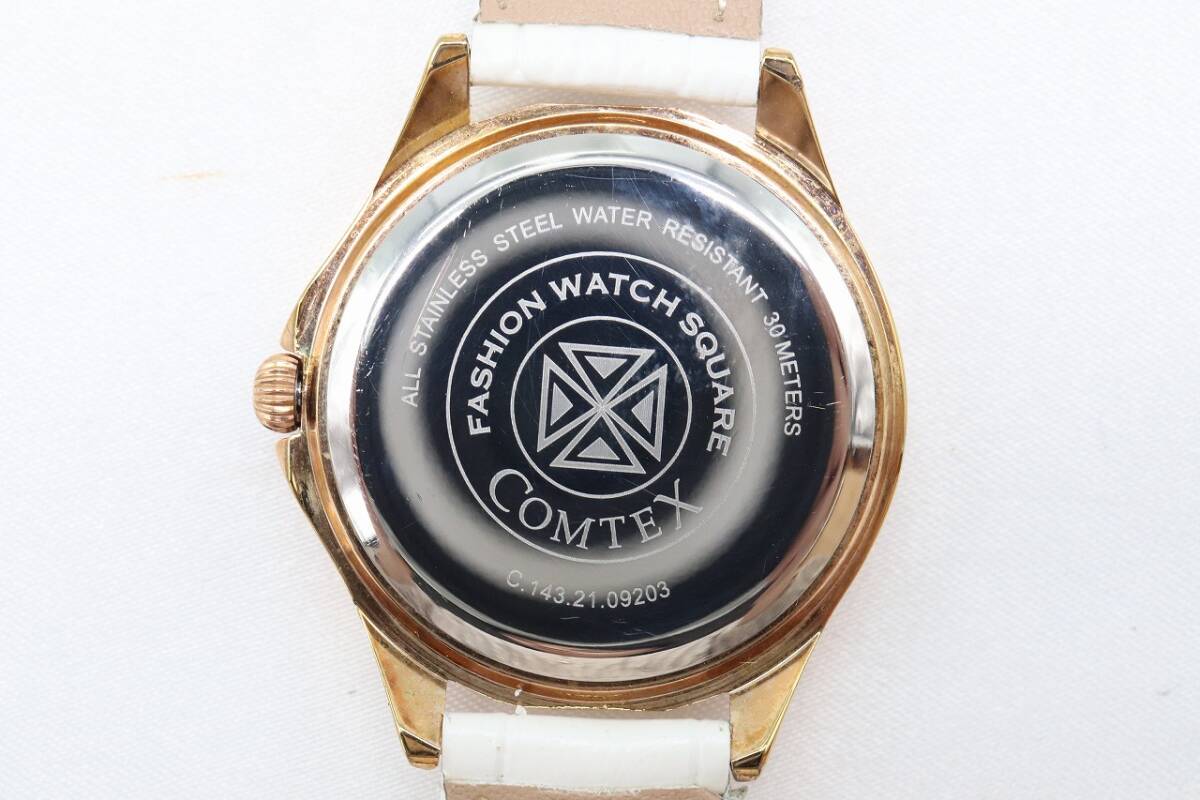 [W248-178] рабочий товар батарейка заменен COMTEX Comtec s Date стразы наручные часы C.143.21.092303 кожа ремень женский 