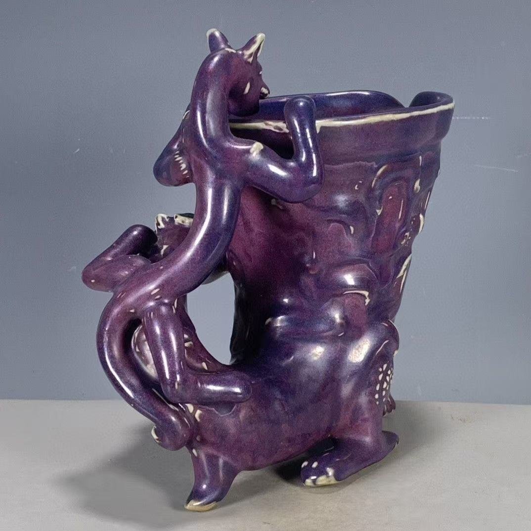 宋代鈞磁器窯変爵杯 景徳鎮 陶磁器 現代工芸品 美術品 置物 宋代鈞磁器窯変爵杯 景徳鎮 陶磁器 現代工芸品 美術品