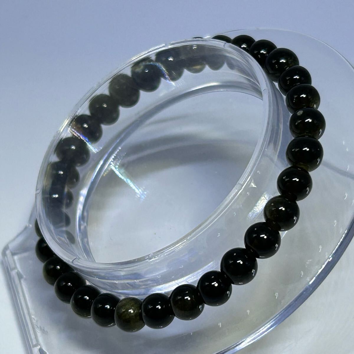 オプシディアン　ブレスレット　約6mm玉 内径約14.5〜15cm_画像3