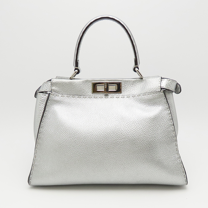 フェンディ ピーカブー ミディアム FENDI メタリック シルバー ハンドバッグ 逸品質(zhì)屋 尼崎