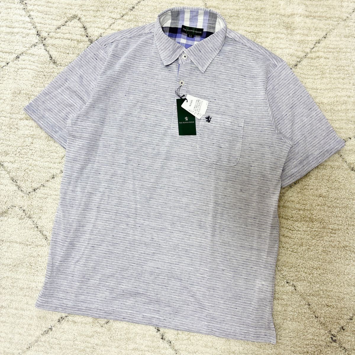 【新品未使用品】THE SCOTCH HOUSE スコッチハウス 半袖ポロシャツ リネン×ポリ 吸水速干 サイズLL 大きいサイズ メンズ 著心地抜群?
