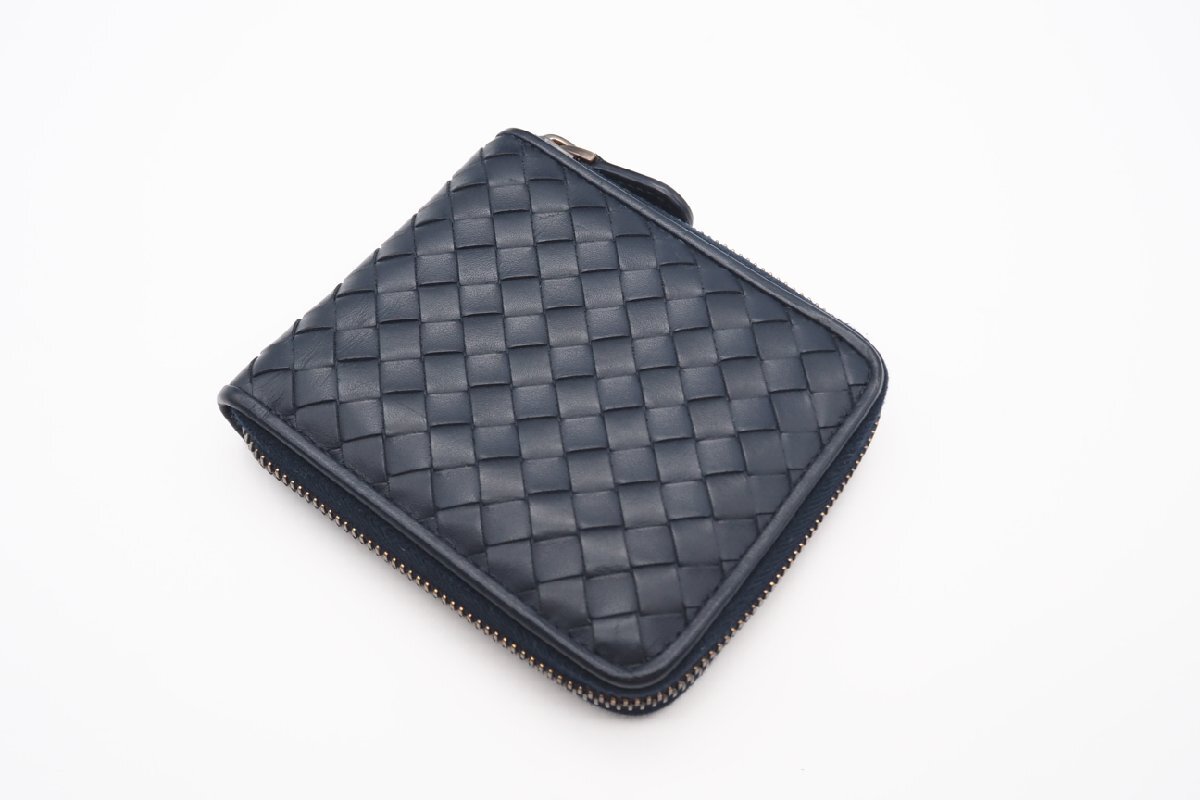 ☆安心の３大保証☆ ABランク ?BOTTEGA VENETA ボッテガ ヴェネタ/ラウンドファスナー財(cái)布? 464904 イントレチャート ネイビー 送料無料