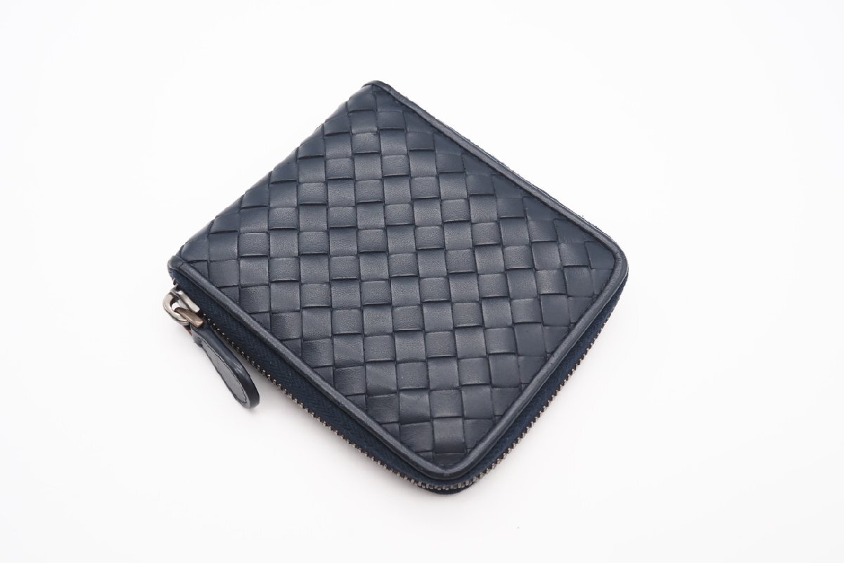 ☆安心の３大保証☆ ABランク ?BOTTEGA VENETA ボッテガ ヴェネタ/ラウンドファスナー財(cái)布? 464904 イントレチャート ネイビー 送料無料