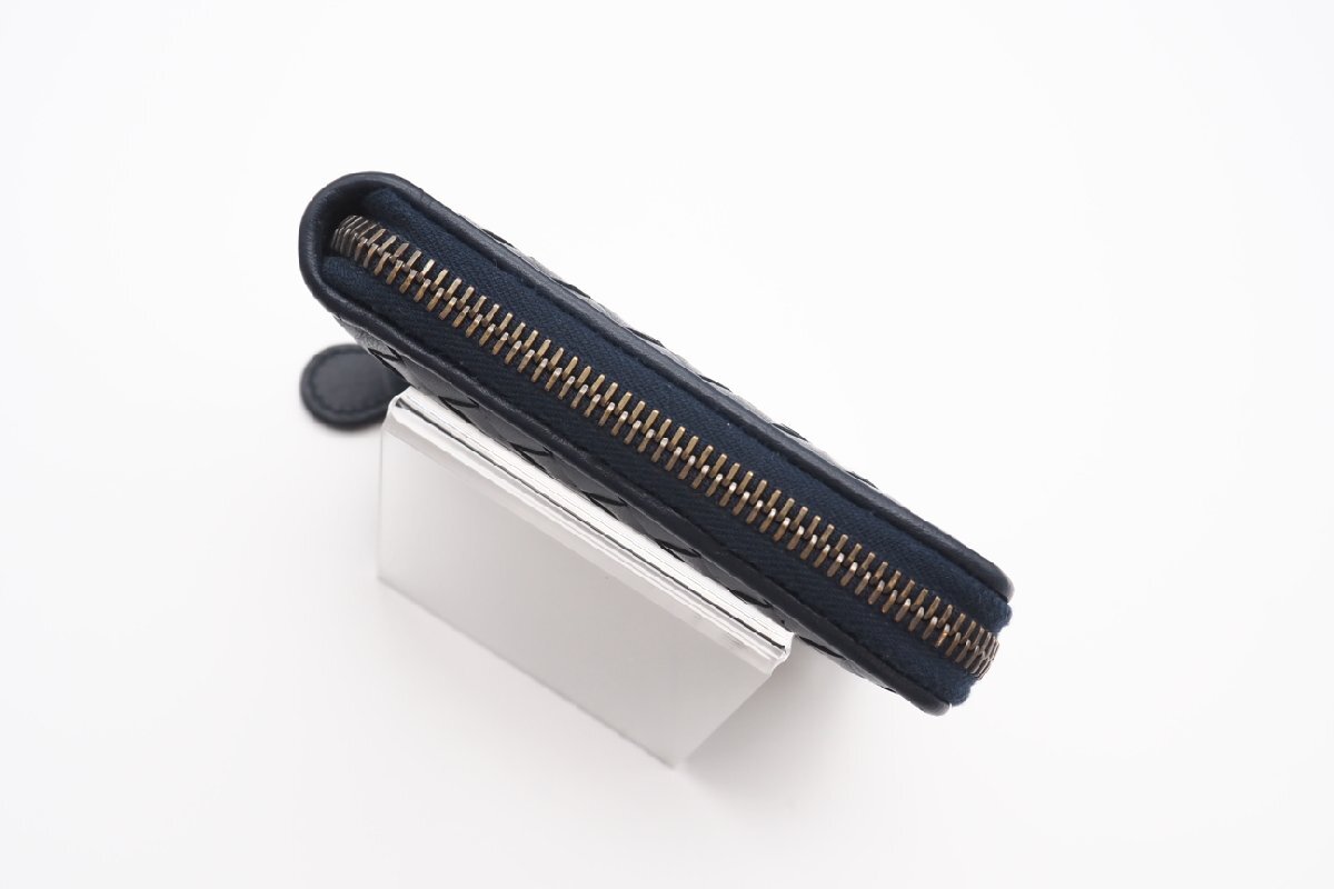 ☆安心の３大保証☆ ABランク ?BOTTEGA VENETA ボッテガ ヴェネタ/ラウンドファスナー財(cái)布? 464904 イントレチャート ネイビー 送料無料