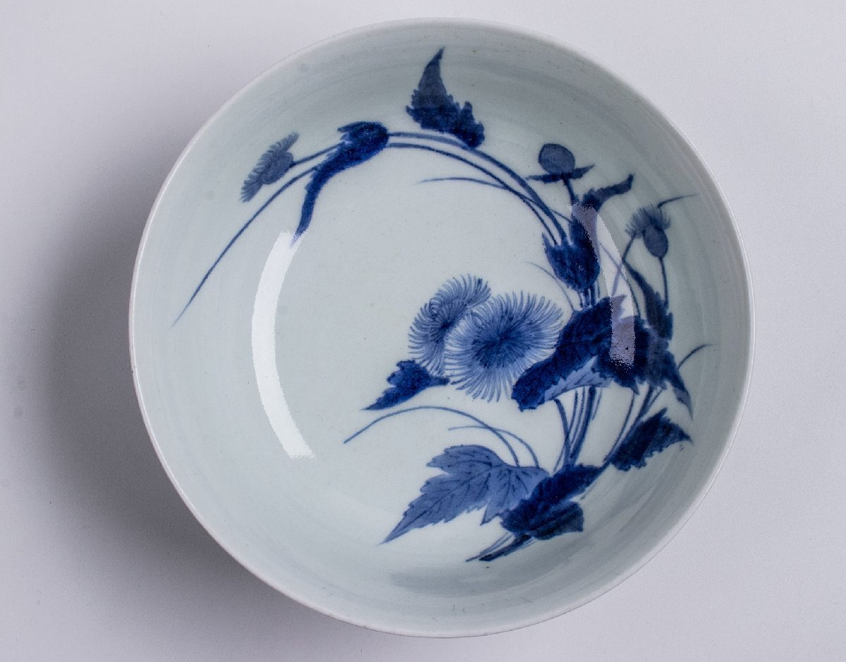 鉢□古い花唐草紋赤絵染付 青海波 五重塔 三つ鉢 時代物 骨董品