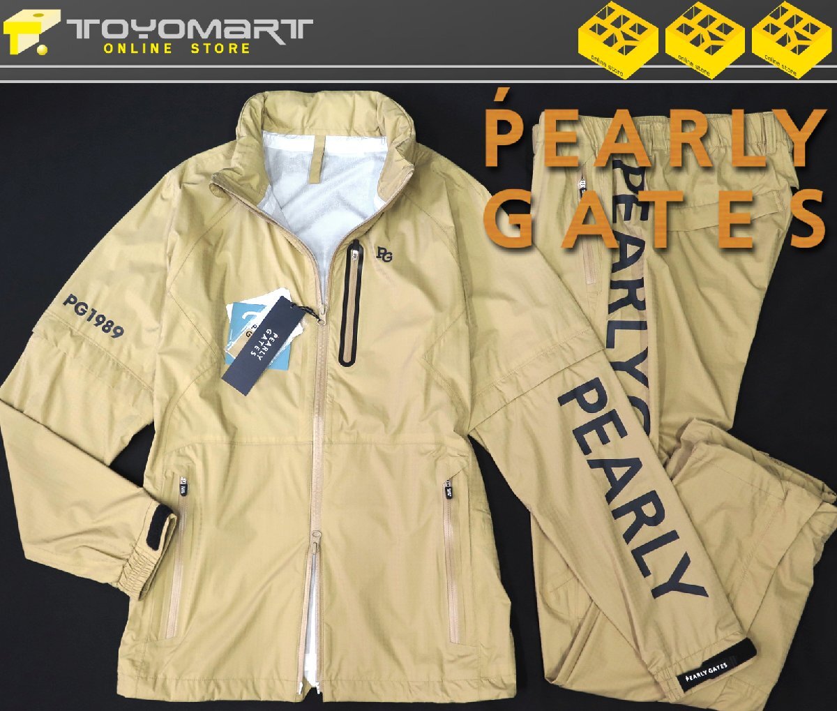 G755● PEARLY GATES パーリーゲイツ ●新品 【 CRAFTEVO 】 ストレッチ　メンズ レイン ジャケット＆パンツ　ベージュ/L　定価68200円