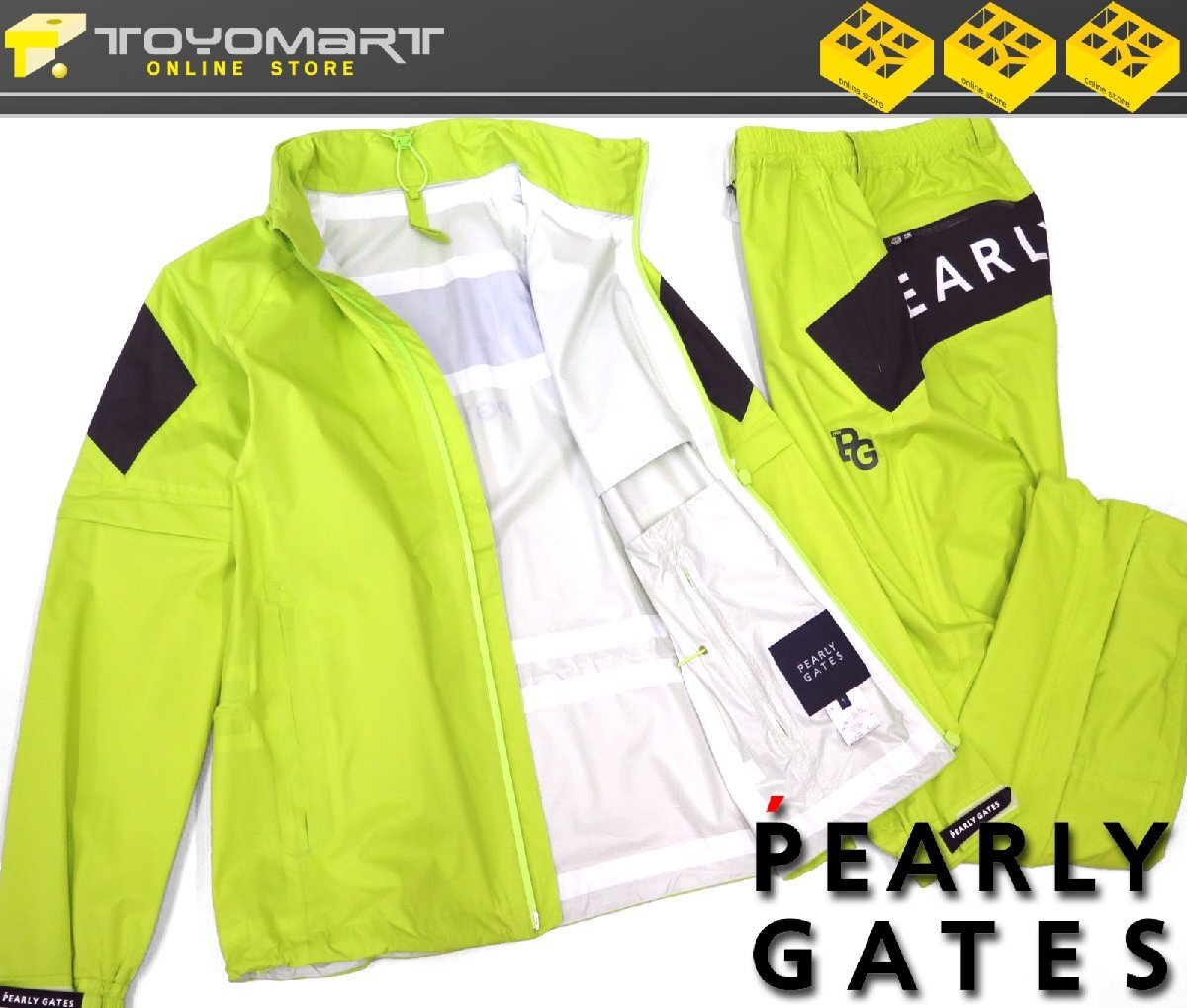 G322● PEARLY GATES パーリーゲイツ ●新品 【DIY ストレッチ】 リップストップ レイン ジャケット＆パンツ　ライム/M　定価61600円