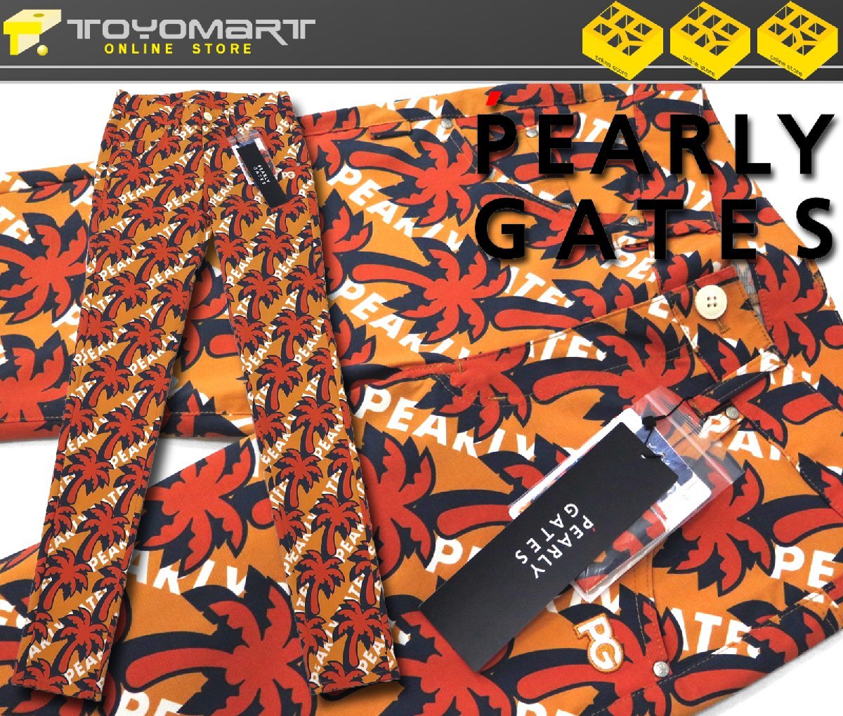 G054● PEARLY GATES パーリーゲイツ ●新品 【 POP パームツリー柄 】 プラスクール ストレッチ ロングパンツ　オレンジ/S　定価31900円