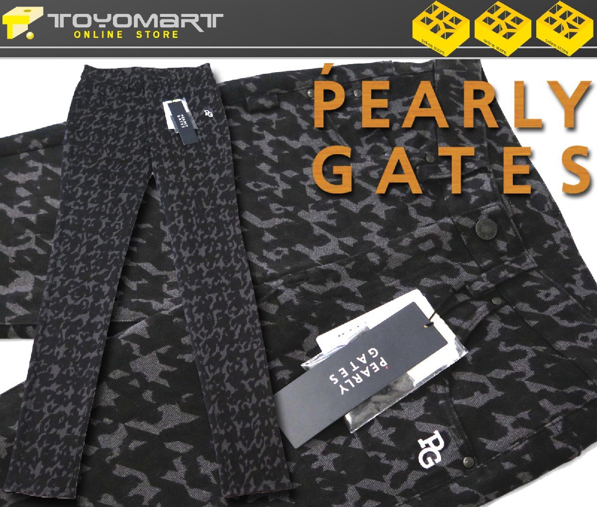 G049● PEARLY GATES パーリーゲイツ ●新品 【 レオパード×千鳥柄 】 パワフルコットン ストレッチ ロングパンツ　ブラック/S　定価31900