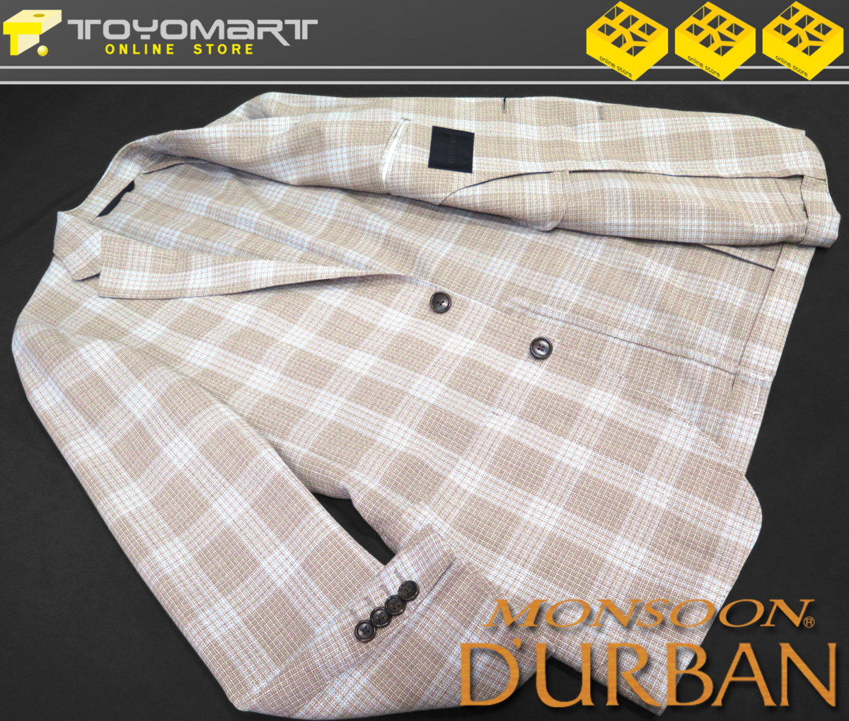 9144●D'URBAN ダーバン●日本製 J-QUALITY 新品 【MONSOON】ウールコットン チェックジャケット ベージュ/BB4 定価77000円 Sサイズ