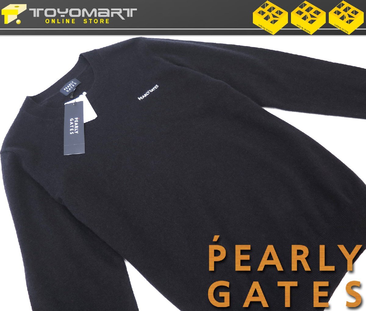G505● PEARLY GATES パーリーゲイツ ●新品　フライングラビット ピュアカシミヤ レディースクルーネックセータ　ネイビー/M　定価33000円