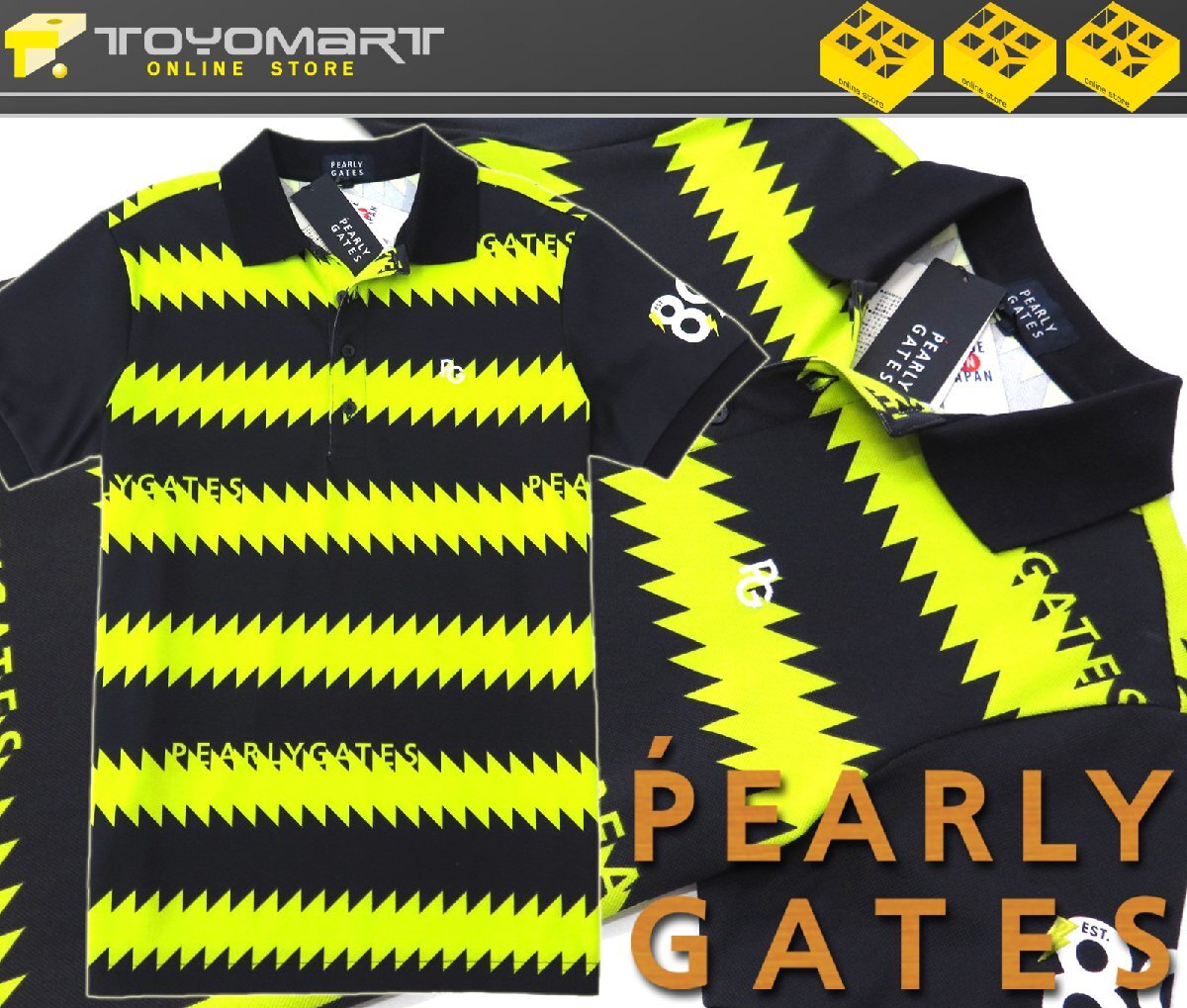 G275● PEARLY GATES パーリーゲイツ ●新品　日本制 【 ギザギザボーダー柄 】 レディース　カノコ 半袖ポロシャツ　濃紺/L　定価20900円