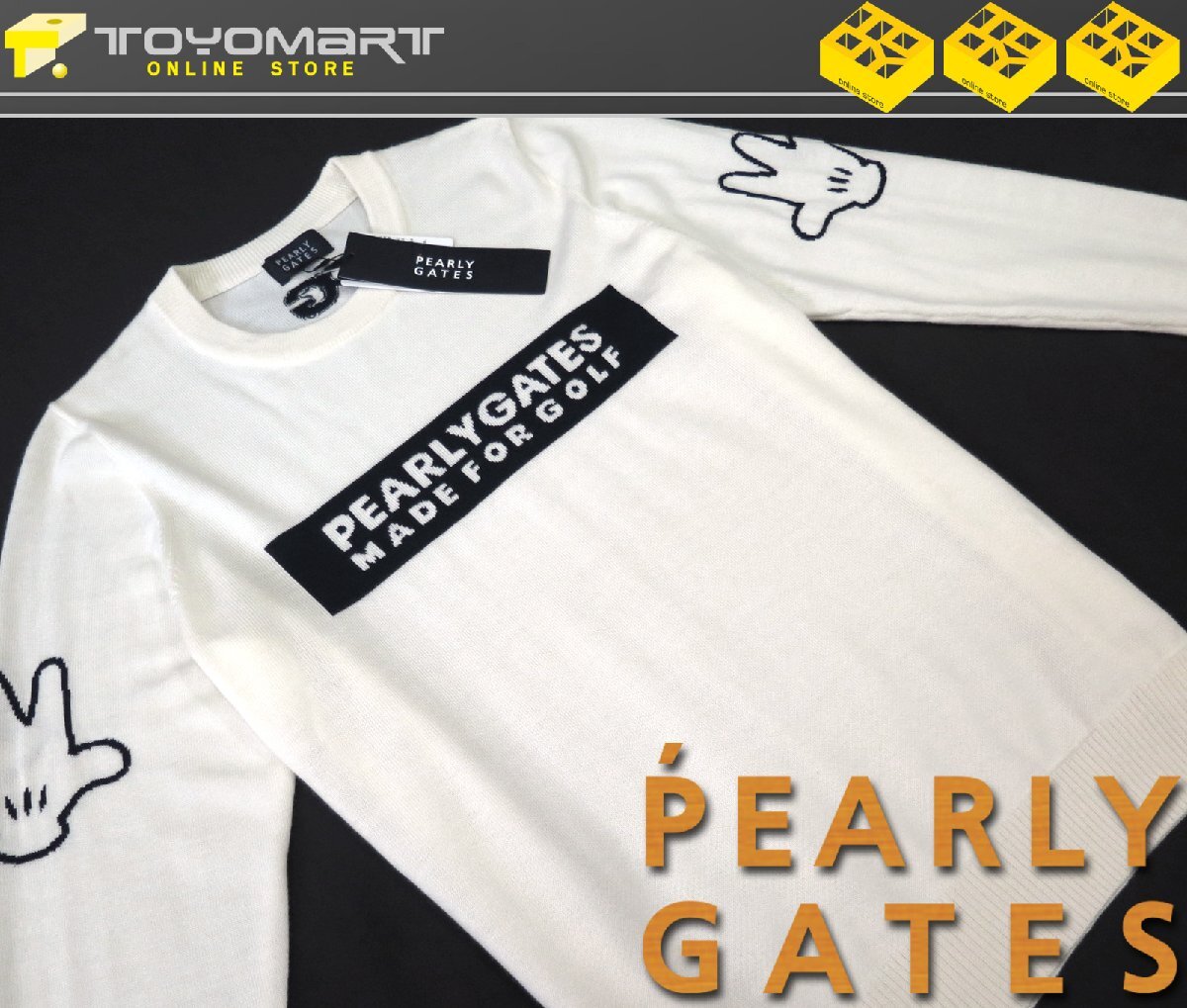G213● PEARLY GATES パーリーゲイツ ●新品　ミッキーマウス／袖handクルーネックニット　ホワイト/L　定価33000円