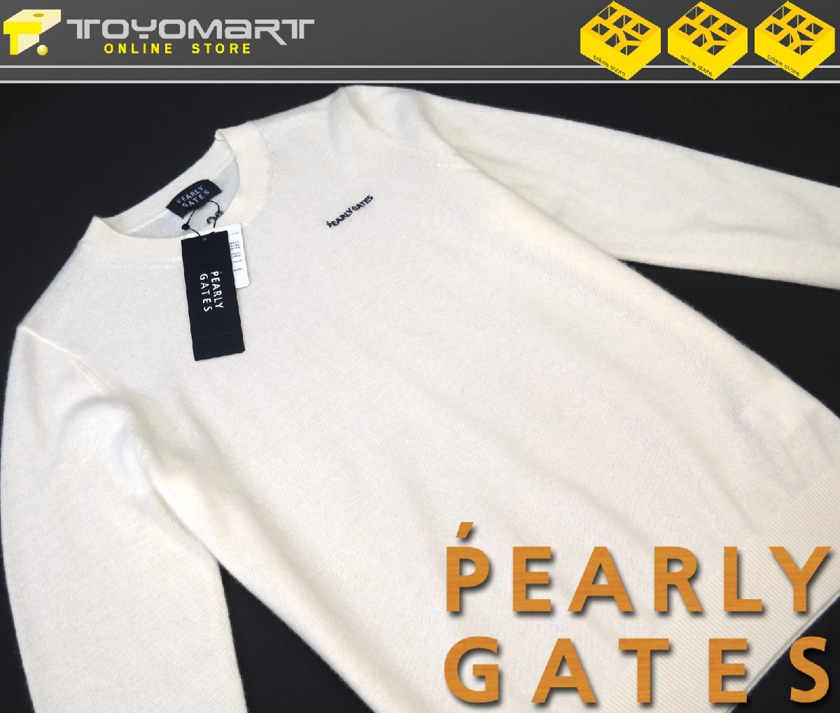 G517● PEARLY GATES パーリーゲイツ ●新品　フライングラビット ピュアカシミヤ レディースクルーネックセータ　ホワイト/L　定価33000円