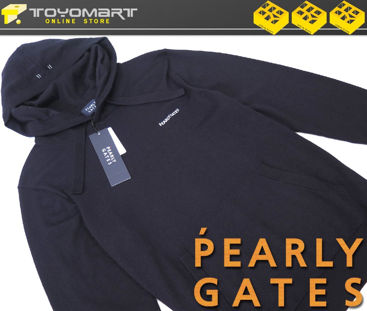 G519● PEARLY GATES パーリーゲイツ ●新品　フライングラビット　レディース　カシミヤ ニットフーディプルオーバー　紺/M　定価49500円