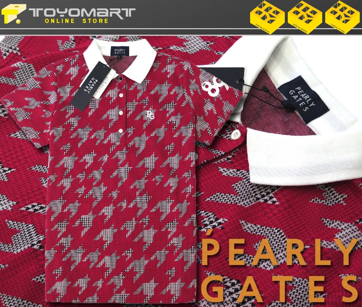 G297● PEARLY GATES パーリーゲイツ ●新品　日本制　グレンチェック千鳥ジャガード 半袖ポロシャツ　ピンク/S　定価22000円