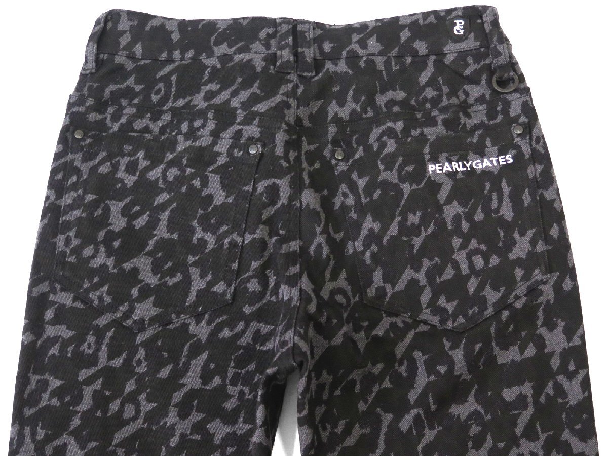 G049● PEARLY GATES パーリーゲイツ ●新品 【 レオパード×千鳥柄 】 パワフルコットン ストレッチ ロングパンツ　ブラック/S　定価31900