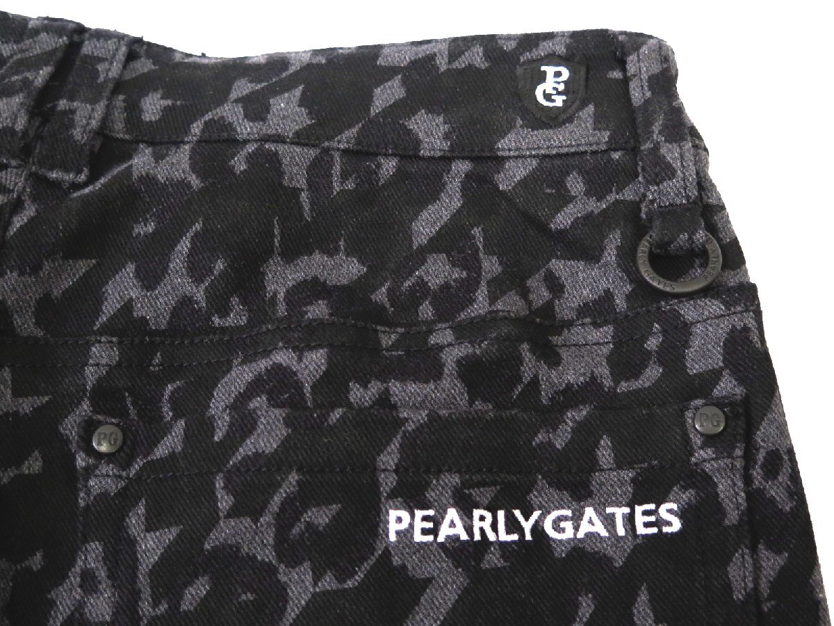 G049● PEARLY GATES パーリーゲイツ ●新品 【 レオパード×千鳥柄 】 パワフルコットン ストレッチ ロングパンツ　ブラック/S　定価31900