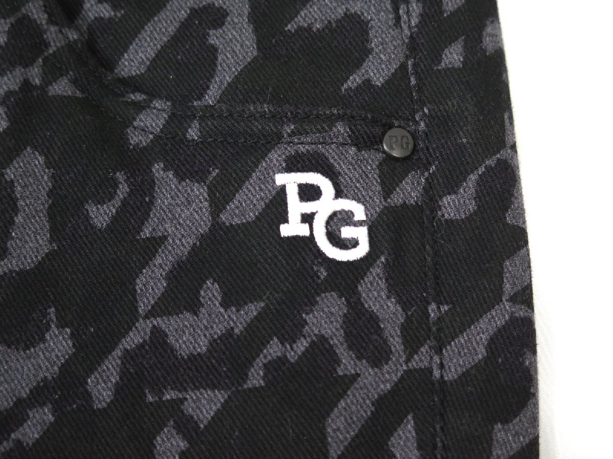 G049● PEARLY GATES パーリーゲイツ ●新品 【 レオパード×千鳥柄 】 パワフルコットン ストレッチ ロングパンツ　ブラック/S　定価31900