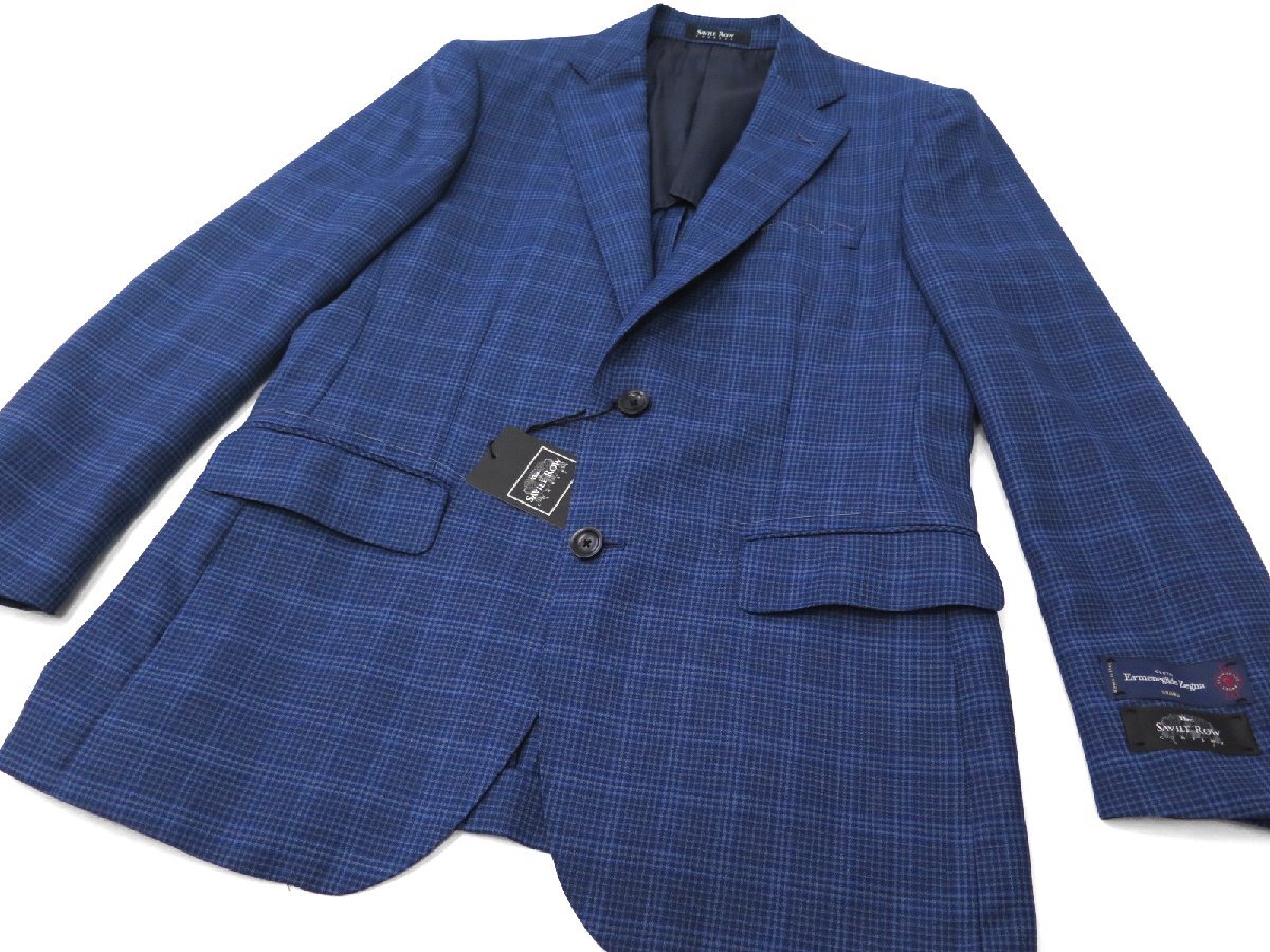 7002●Savile Row サビルロウ●新品 【エルメネジルド?ゼニア】 チェック柄 シルク混 プレミアムスタンダードジャケット　ネイビー/BE3
