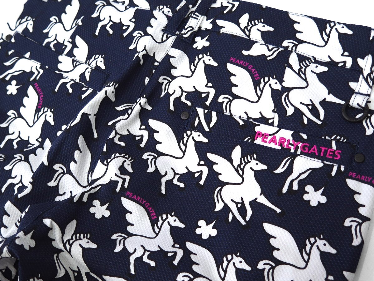 G375● PEARLY GATES パーリーゲイツ ●新品 【ペガサスプリント】 ドビーストレッチ レディースパンツ　ネイビー/SS　定価31900円