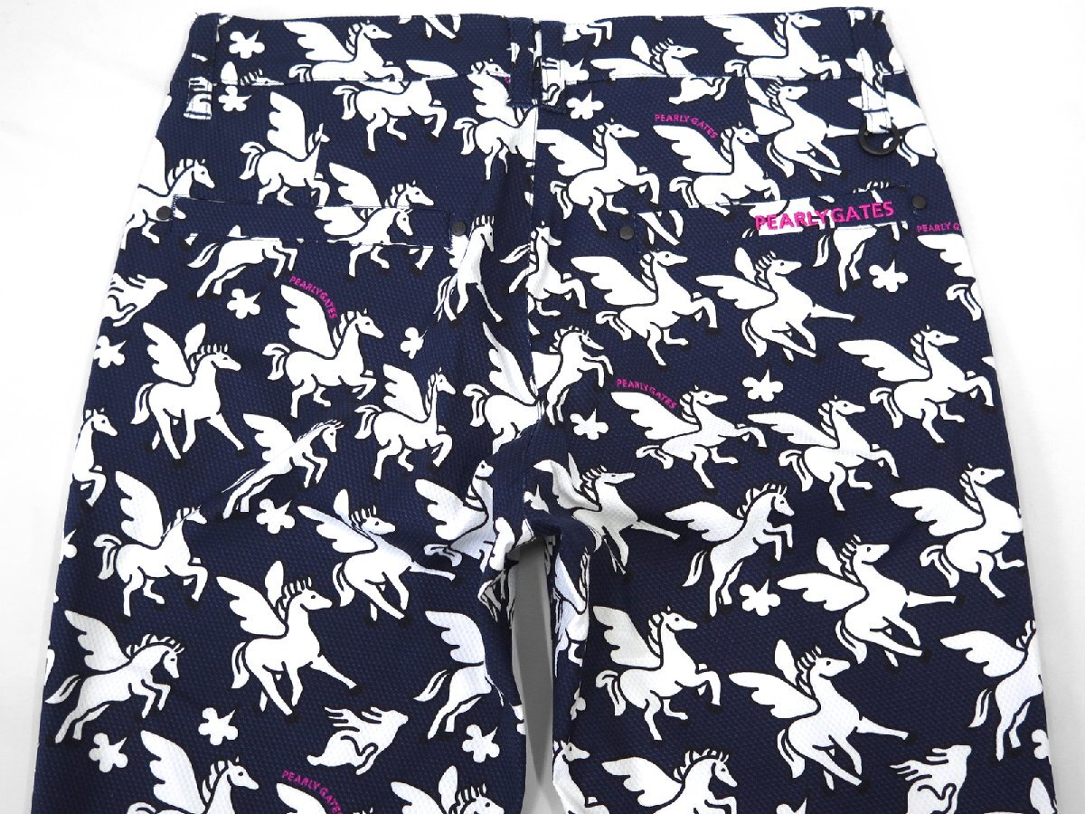 G375● PEARLY GATES パーリーゲイツ ●新品 【ペガサスプリント】 ドビーストレッチ レディースパンツ　ネイビー/SS　定価31900円
