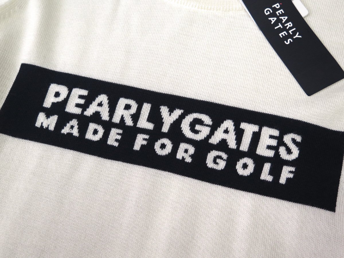 G213● PEARLY GATES パーリーゲイツ ●新品　ミッキーマウス／袖handクルーネックニット　ホワイト/L　定価33000円