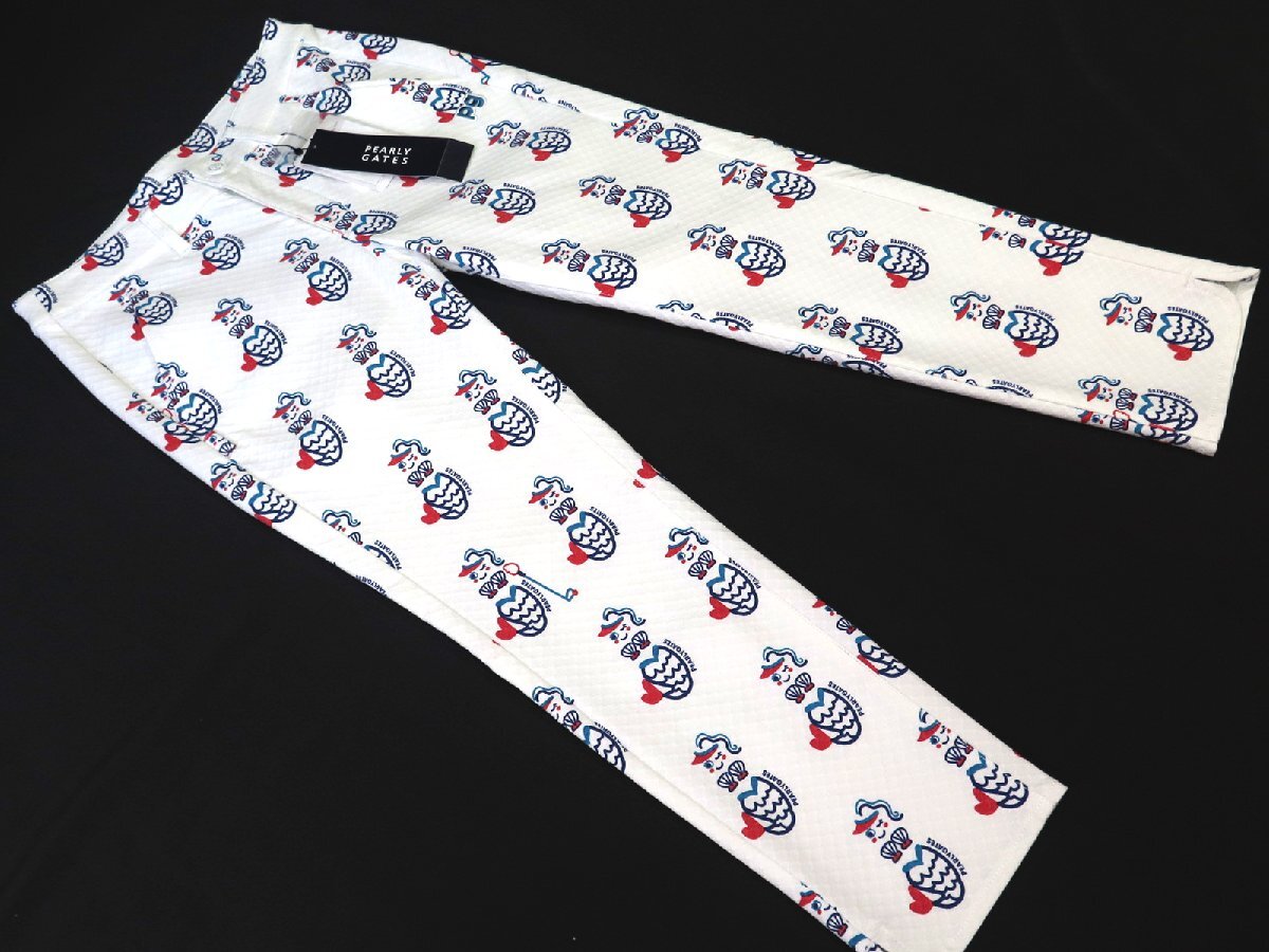 G066● PEARLY GATES パーリーゲイツ ●新品 【 アートピケ マーメイドプリント 】 ストレッチ レディースパンツ　ホワイト/S　定価30800円