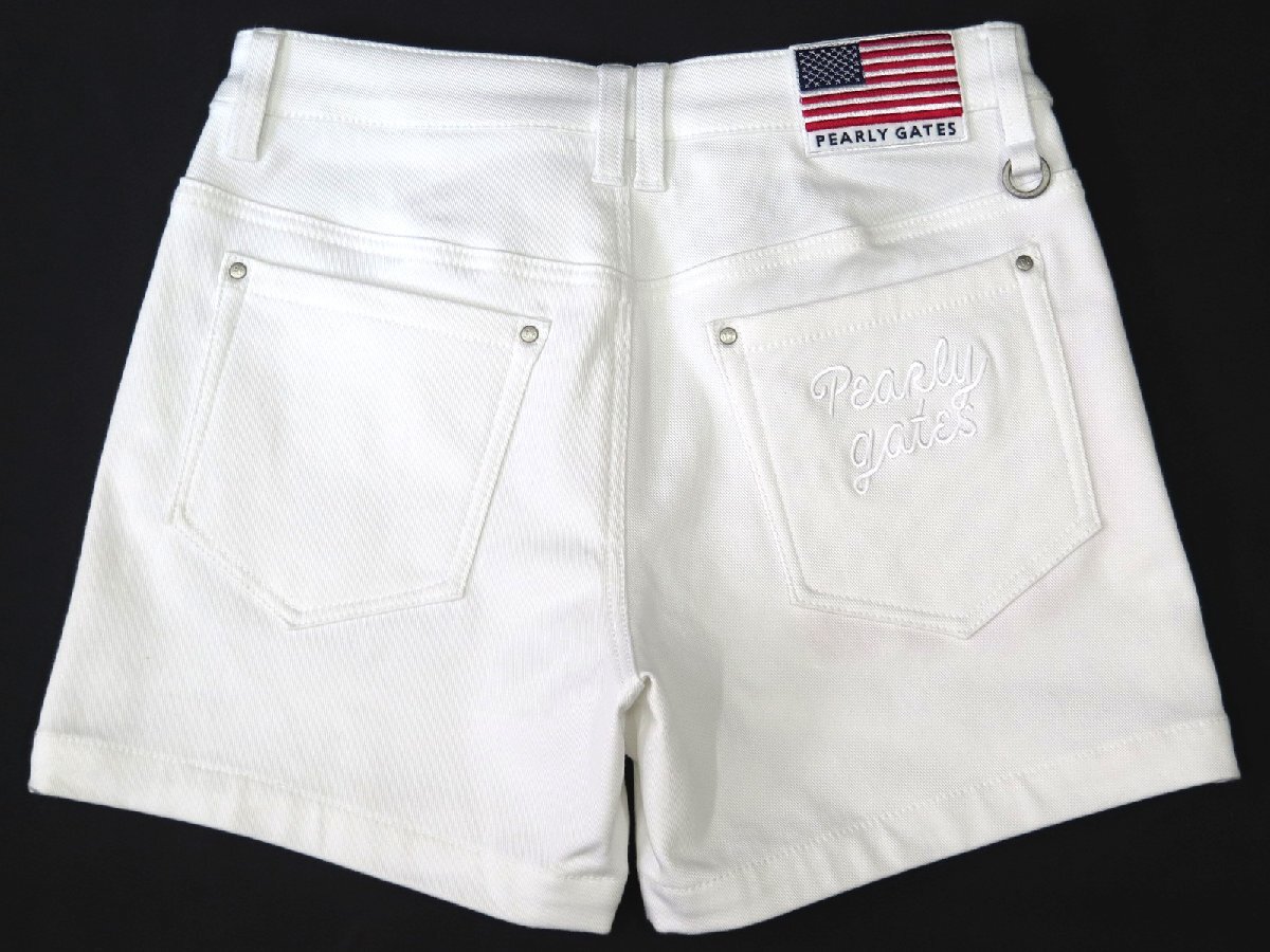 G231● PEARLY GATES パーリーゲイツ ●新品 【星條旗パッチ】 パワフルコットン ストレッチ ショートパンツ　白/S　定価24200円　訳あり