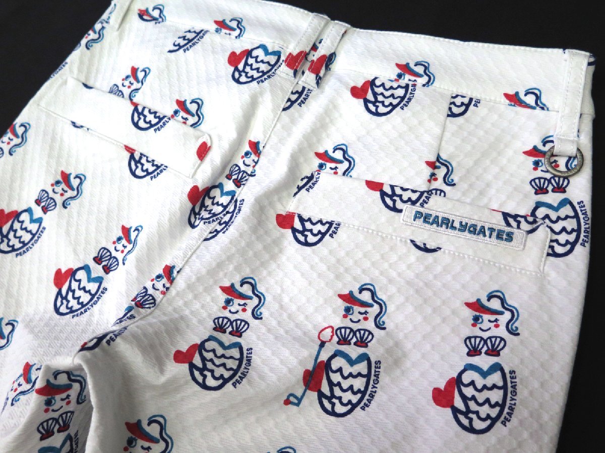 G066● PEARLY GATES パーリーゲイツ ●新品 【 アートピケ マーメイドプリント 】 ストレッチ レディースパンツ　ホワイト/S　定価30800円