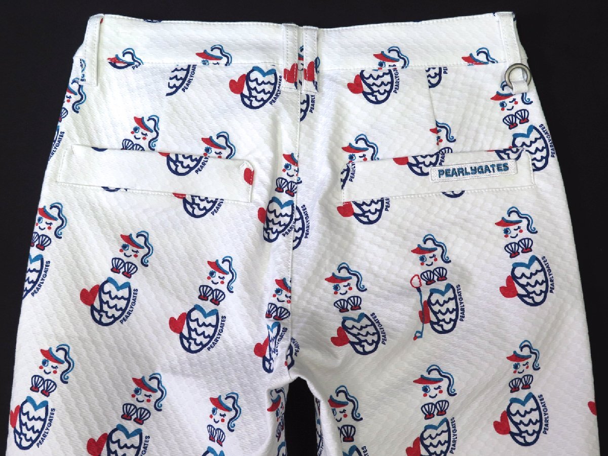G066● PEARLY GATES パーリーゲイツ ●新品 【 アートピケ マーメイドプリント 】 ストレッチ レディースパンツ　ホワイト/S　定価30800円