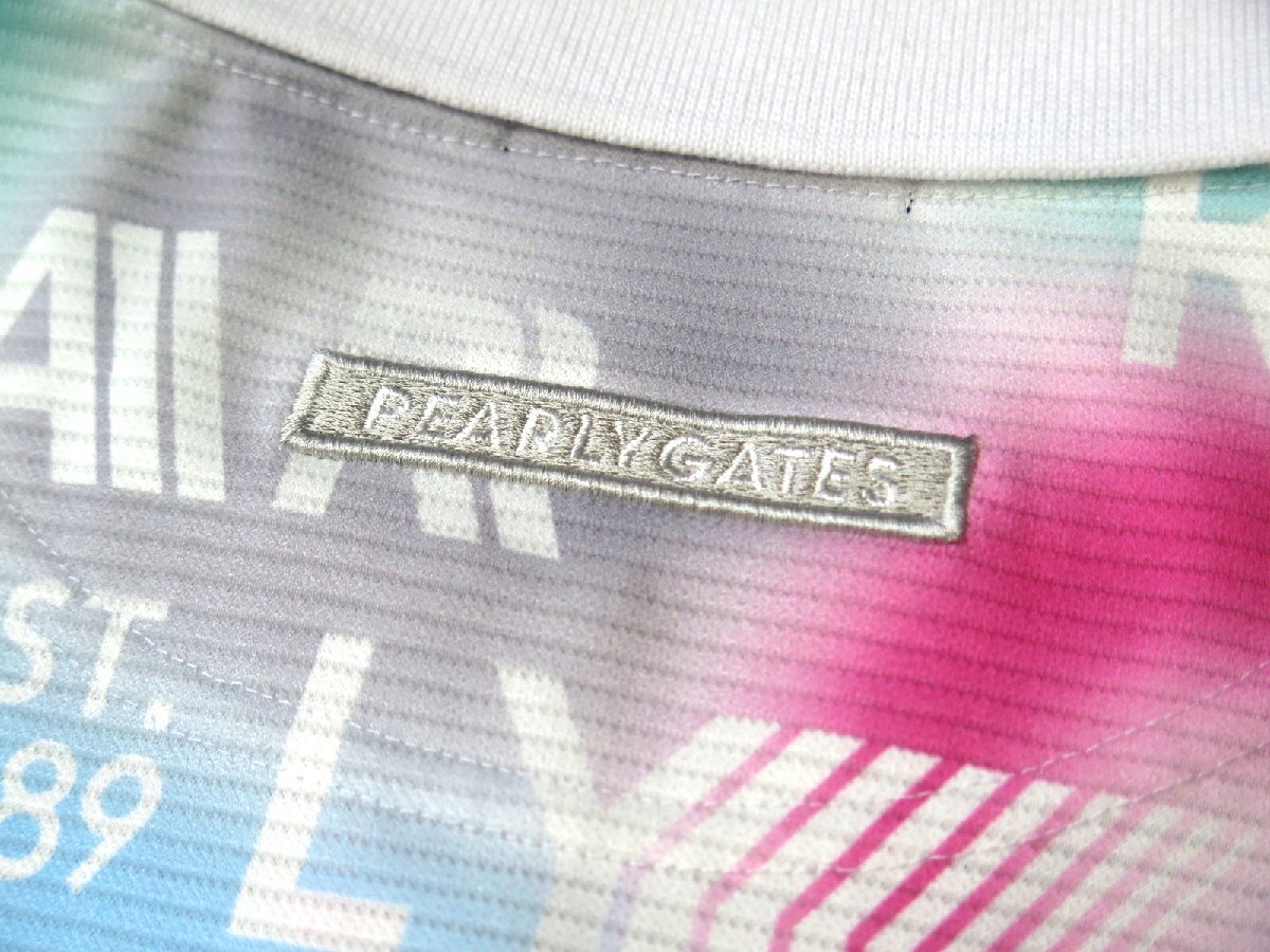 G008● PEARLY GATES パーリーゲイツ ●新品 【 フリルスリーブ 】 ロゴグラデーション柄 半袖ポロシャツ　カラフル/M　定価22000円