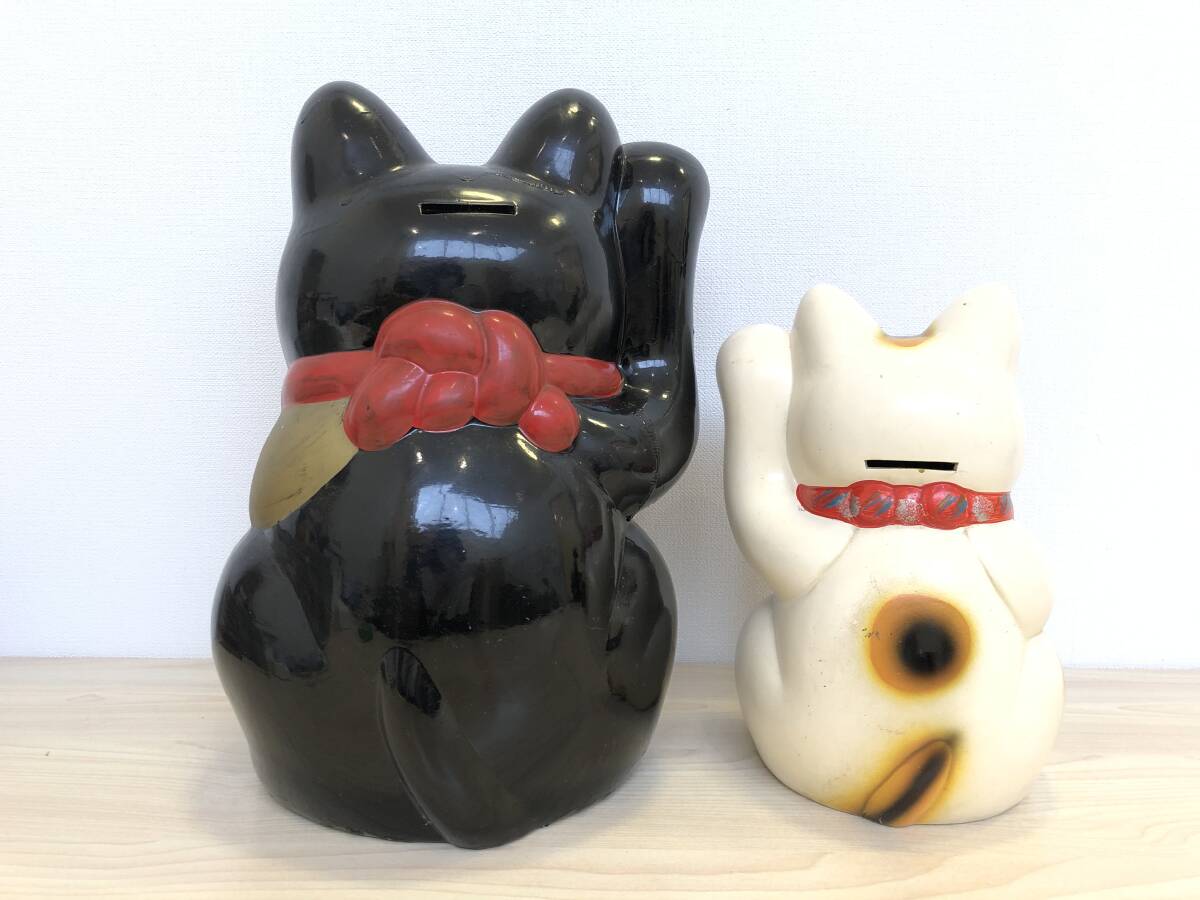 《H》招き貓 白貓 黒貓 商売繁盛 縁起物 百萬両 千萬両 開運 人形郷土玩具 総重量約3㎏