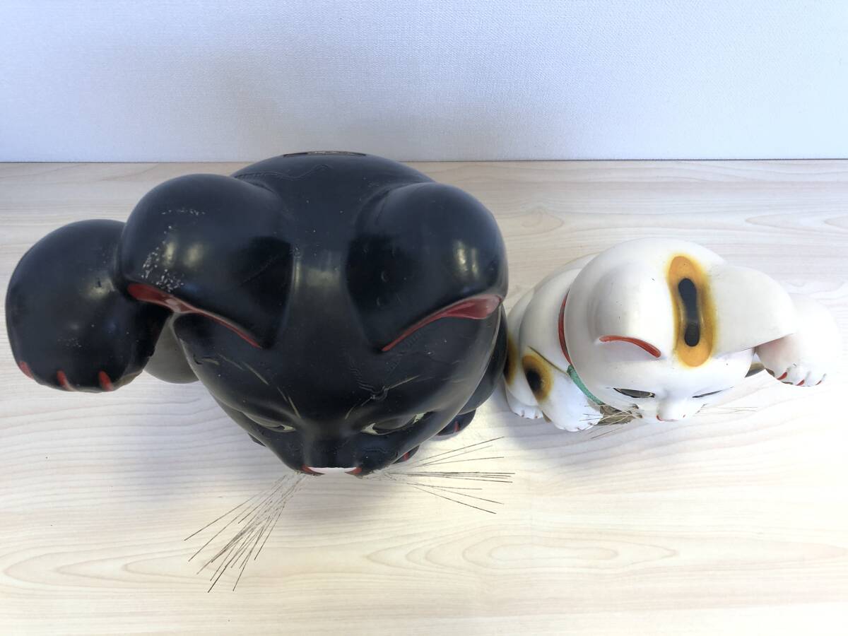 《H》招き貓 白貓 黒貓 商売繁盛 縁起物 百萬両 千萬両 開運 人形郷土玩具 総重量約3㎏