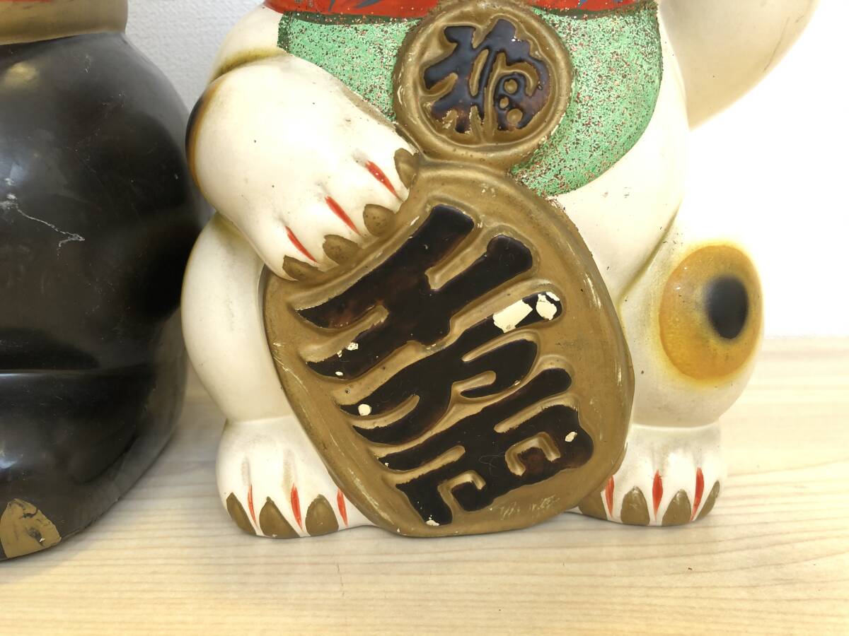 《H》招き貓 白貓 黒貓 商売繁盛 縁起物 百萬両 千萬両 開運 人形郷土玩具 総重量約3㎏