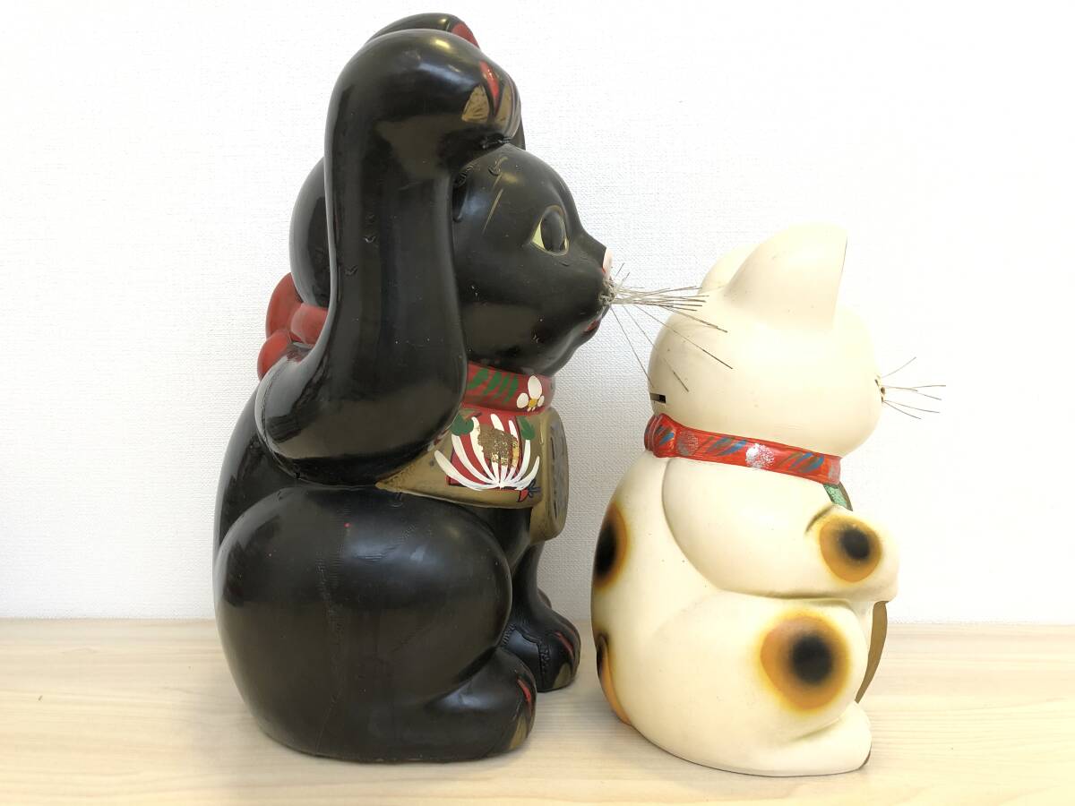 《H》招き貓 白貓 黒貓 商売繁盛 縁起物 百萬両 千萬両 開運 人形郷土玩具 総重量約3㎏