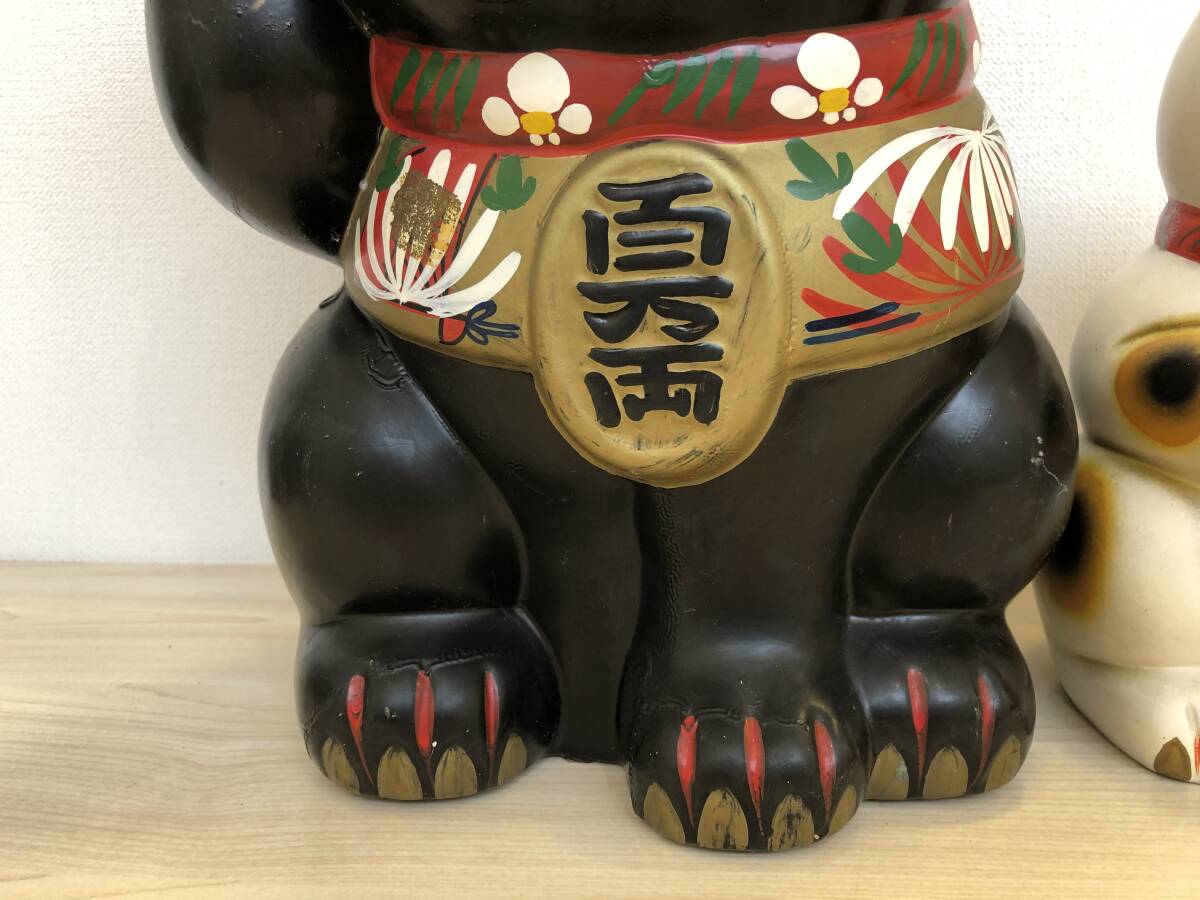 《H》招き貓 白貓 黒貓 商売繁盛 縁起物 百萬両 千萬両 開運 人形郷土玩具 総重量約3㎏