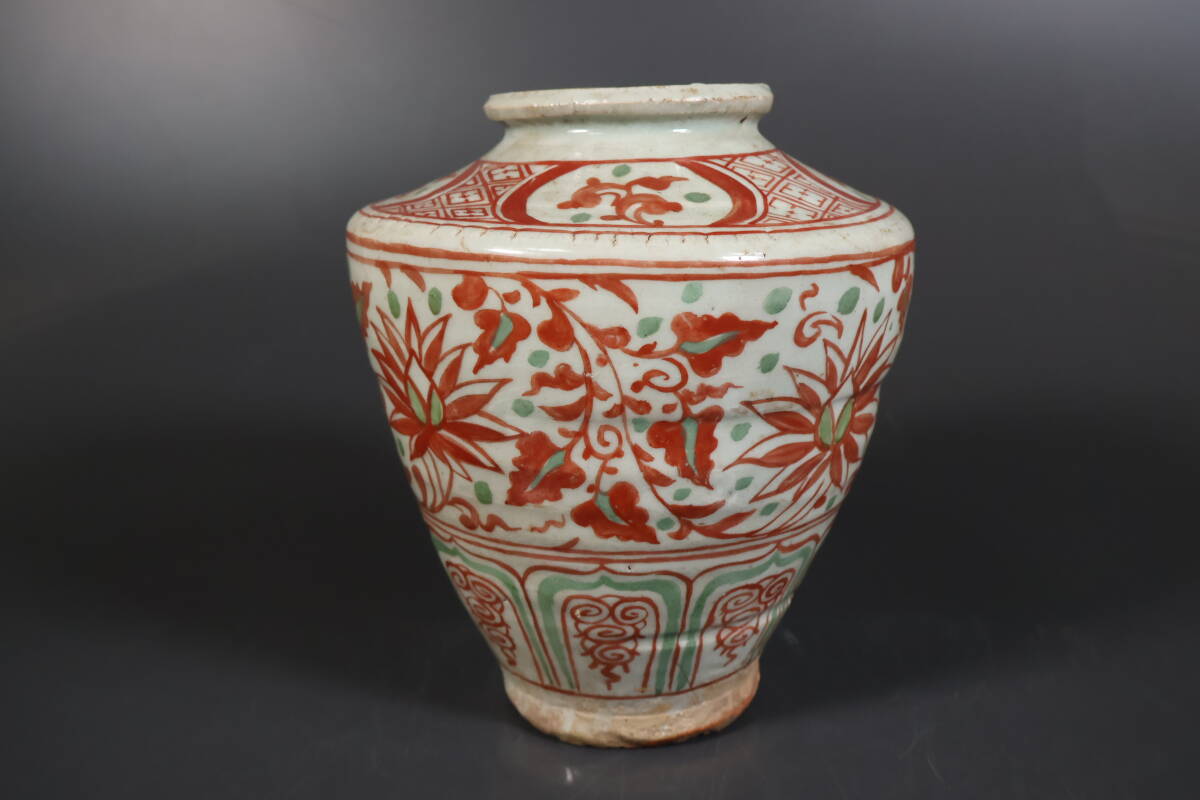 【和】(A2891)　時代古作　唐物　古赤絵花文壺　南京赤絵　保管箱有_画像5
