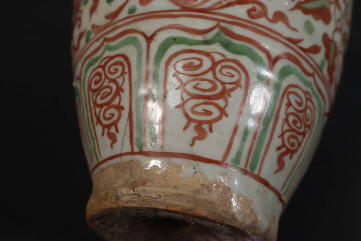 【和】(A2891)　時代古作　唐物　古赤絵花文壺　南京赤絵　保管箱有_画像8