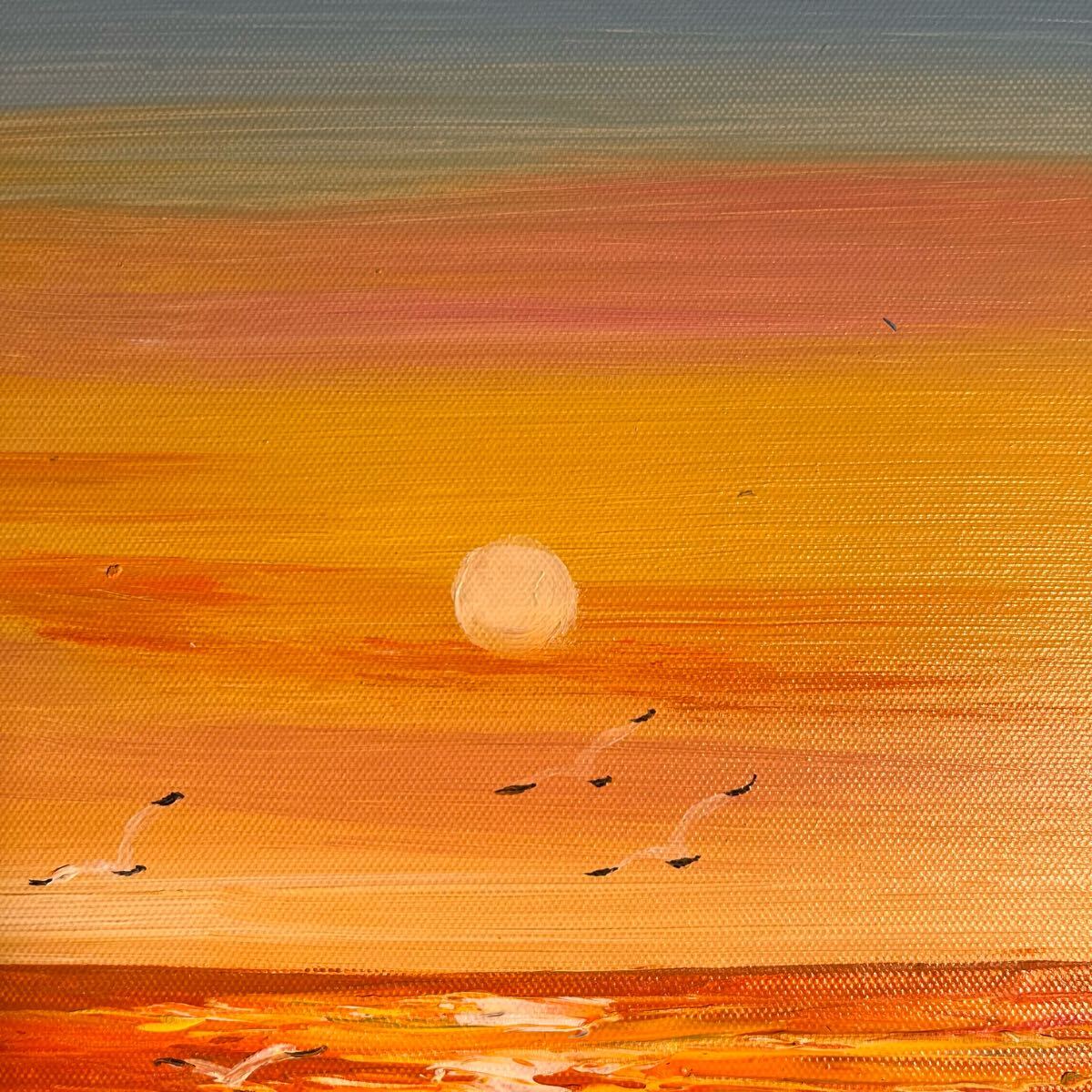 手描き油絵 sun set夕陽 額付 インテリア 油彩画 肉筆絵画 手描き油絵 sunset 夕陽 額付 インテリア 油彩画 肉筆絵画