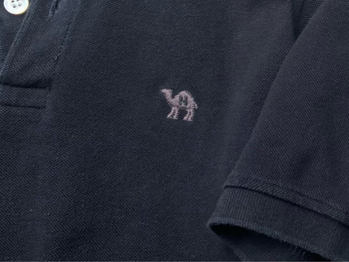 ハリウッドランチマーケット 鹿の子 ポロシャツ 2/M メンズ 半袖 ラクダ 刺繍 黒 ブラック Tシャツ